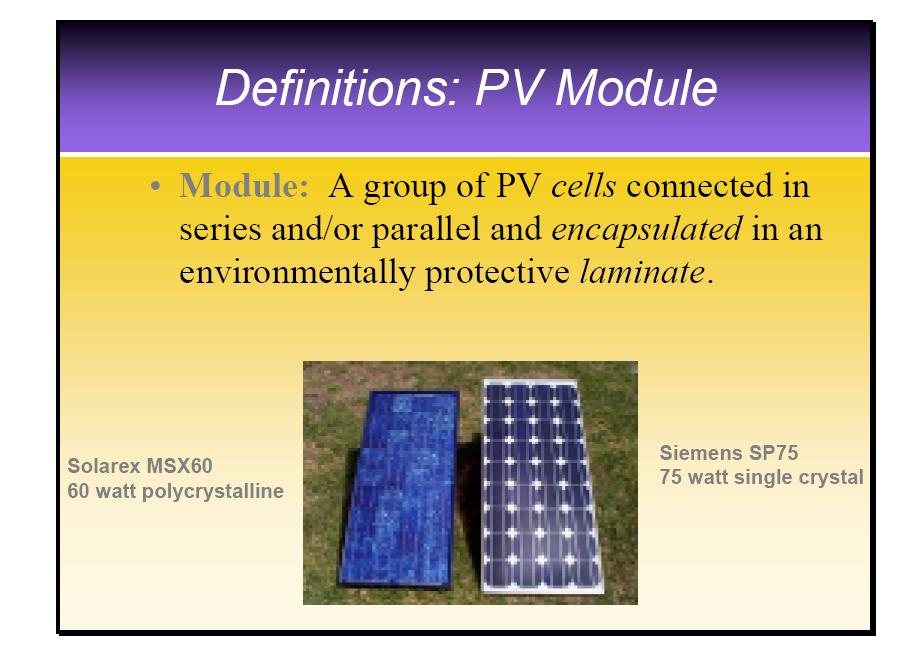 Florida Solar Energy Center PV Modules have