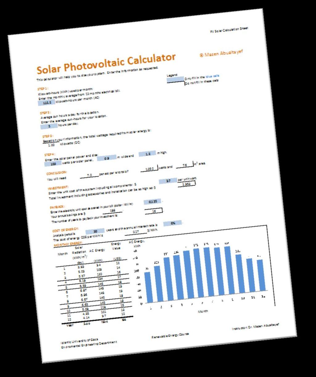 PV Calculator A solar photovoltaic