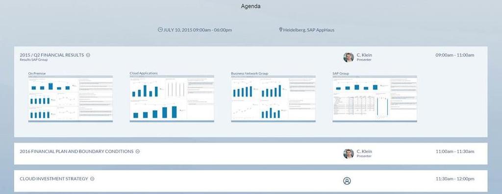 Present based on the agenda in an executive-level user interface Explore freely, answer ad-hoc