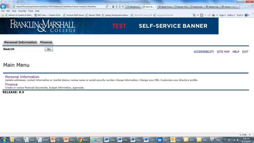 7/3/12 Accessing Banner (continued) Log in using your F&M net id and password