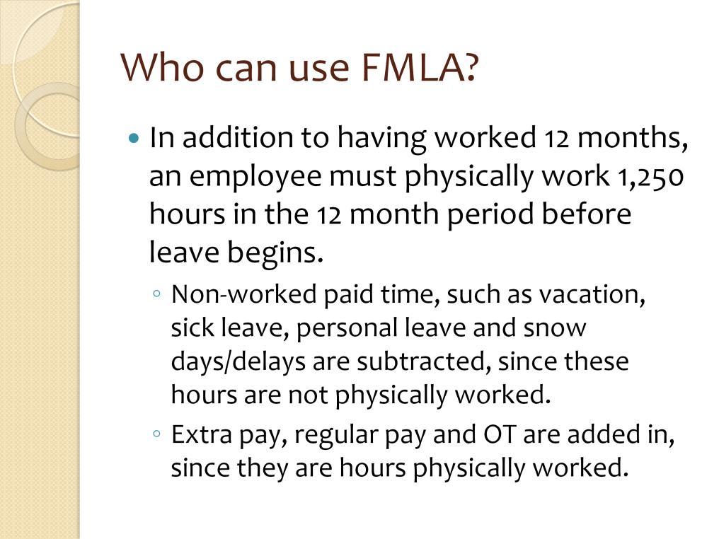 Besides having worked 12 months for North Colonie, an employee must have physically worked 1,250 hours in the 12 month period immediately preceding the start of leave to be FMLA eligible.