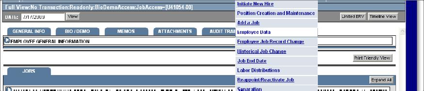 Select the desired employee from the search results and click Select. The Employee Record View is displayed. Figure 1: Employee Search Screen 3.