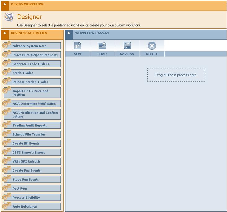Designer Designer provides a graphical workspace where you can select workflows and modify them to suit your business needs.