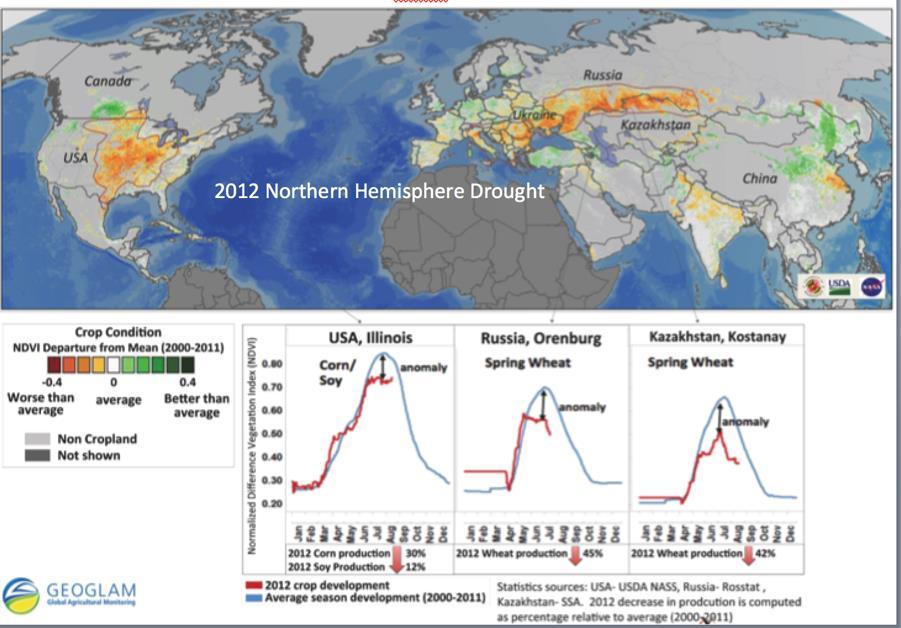 MODIS NDVI Anomaly July 30 th 2012 Assessment of the impact of the 2012 Northern Hemisphere Drought from the MODIS Climate Modeling Grid daily NDVI data.