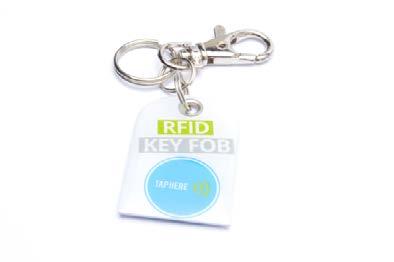 RFID KEY FOB (EPOXY RESIN) RFID Wristbands Size: 30mm x 45mm Lead time: 4-6 weeks* Min Quantity: 500 Full colour print on both sides Supplied with split ring & dog clip attachment Custom shapes