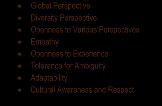 Competency 6: Global and Cultural Effectiveness Behaviors Definition (These are most typically demonstrated by individuals at the highest level of proficiency on the indicated competency) The ability