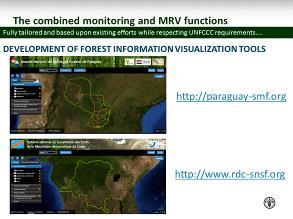 National Forest Monitoring Systems in the Context of REDD+: Important of Data Collection DAY1 This is an example where these two functions are being conveyed in countries that we have been supporting.