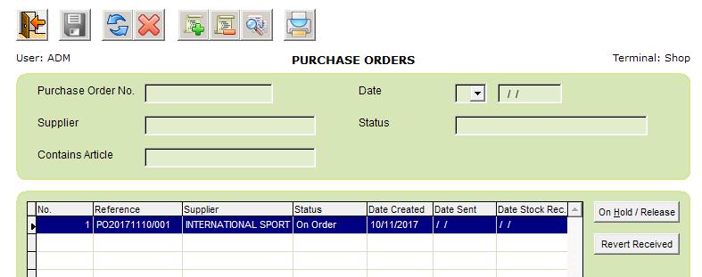 Follow these steps to first prepare a purchase order; STEP 1 Go to Purchases >> Purchase Order STEP 2 Press the button to start a new purchase order.