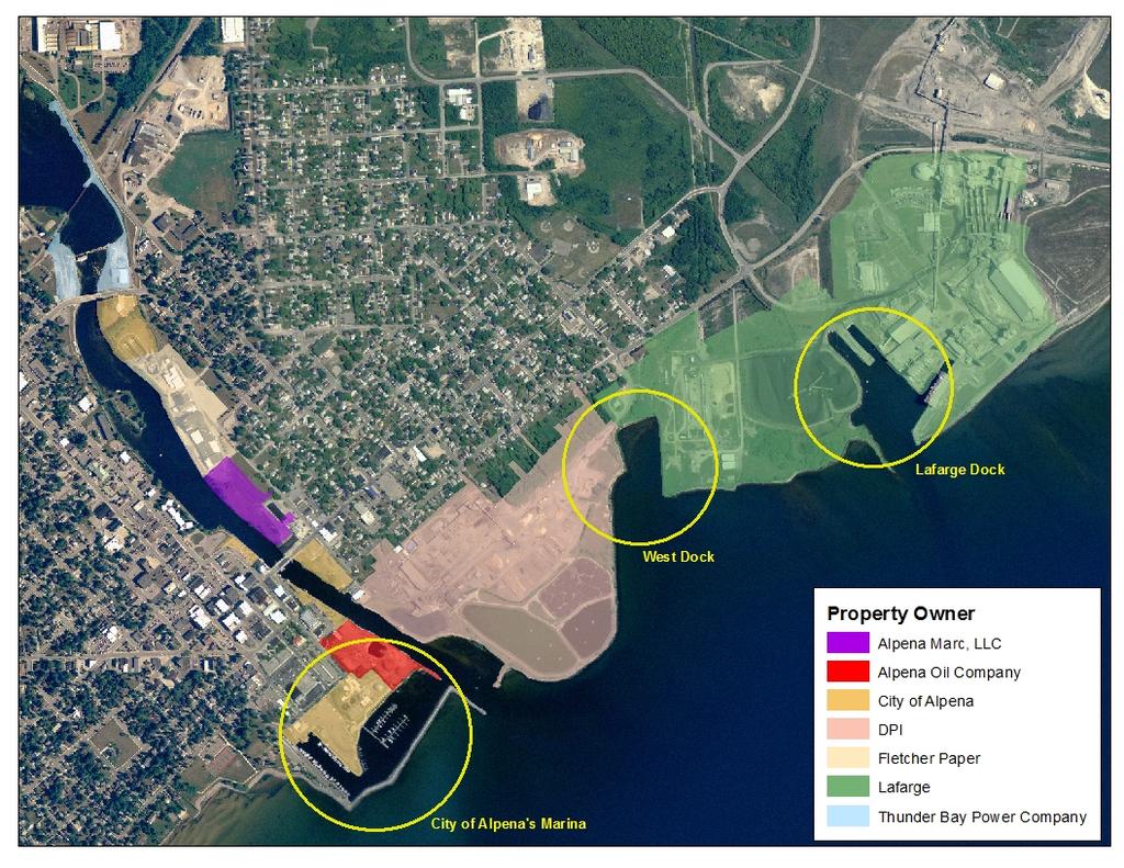 As depicted in Figure 2 6, the properties along the ports are a mix of privately owned industrial sites and river front property owned by the city.