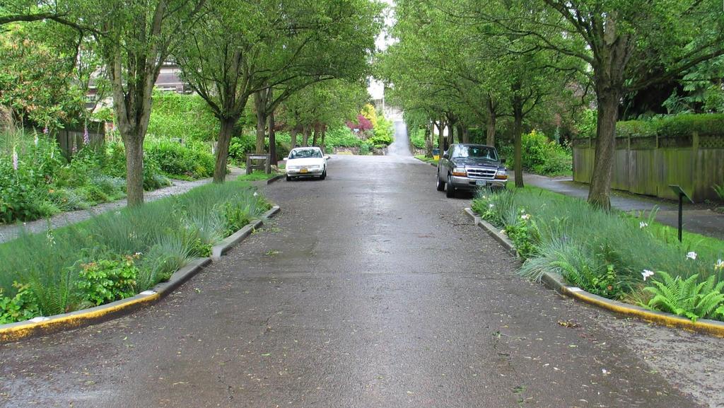 +LOW-DENSITY RESIDENTIAL STREETS: Stormwater Curb Extensions On-street parking Optional: Existing curb and planting strip can be retained as
