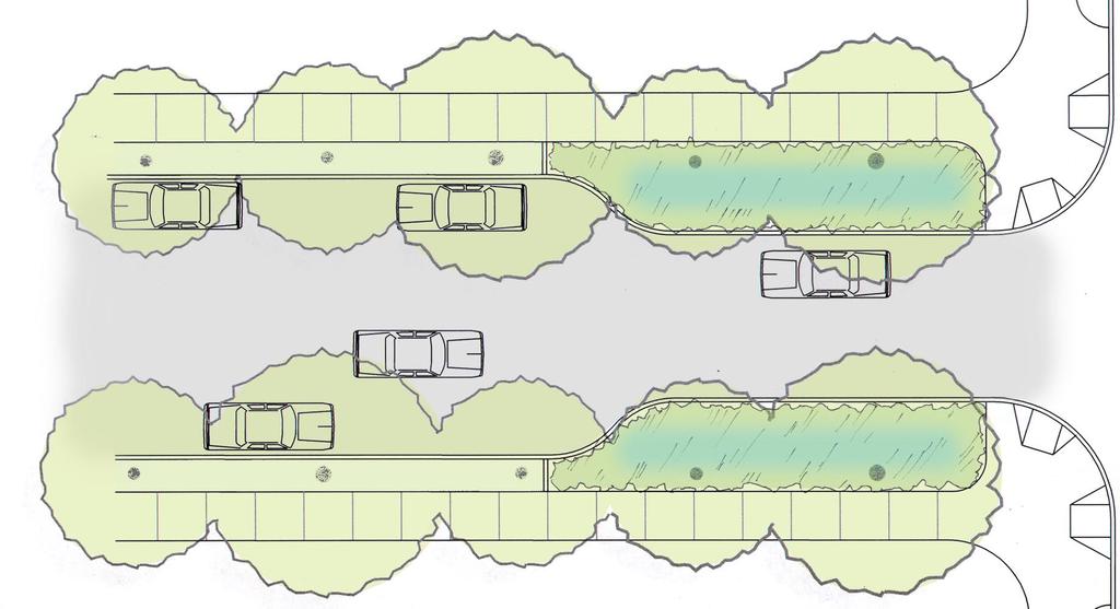 Curb Extension at Intersection Plan View Figure 4-7: EXAMPLE: A pair of stormwater curb extensions used in a residential street s parking zone.