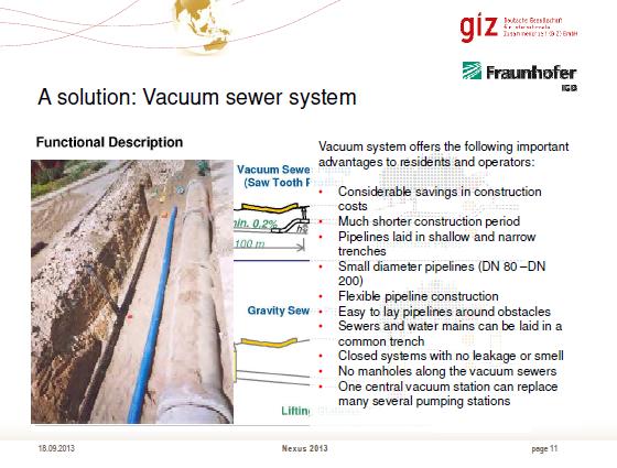 Vacuum sewer system instead of constructed wetland