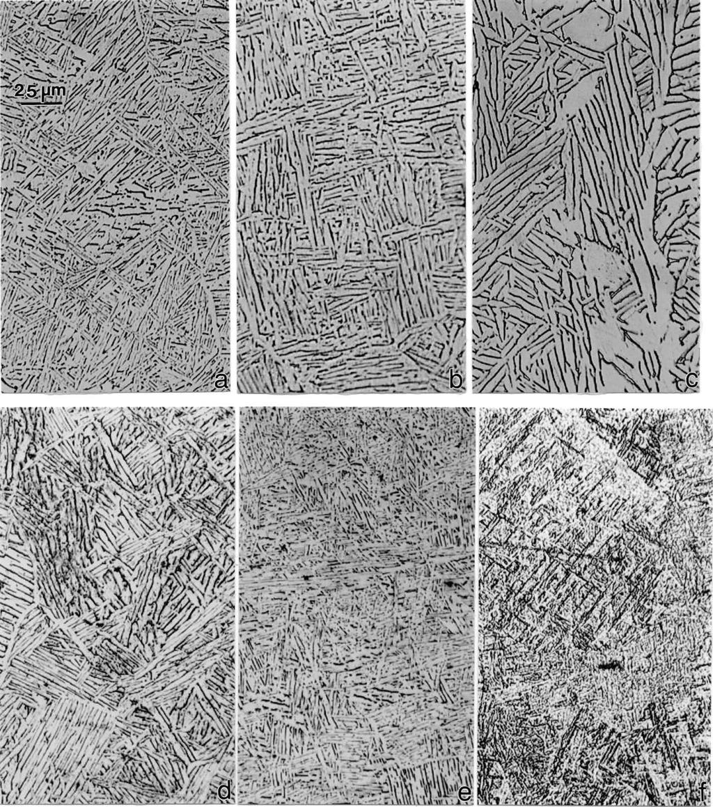 Figure 14. Optical metallographic views of microstructure variations resulting from thermal (cooling rate) variations.