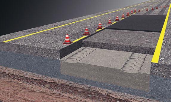 REHABILITATION OF THE RIGHT-HAND LANE 1 Remove asphalt pavement to a depth of 25 cm 2 Pre-spread 5% of binding agent 1 2 In a first step, the schedule of operations specified the renewal of the