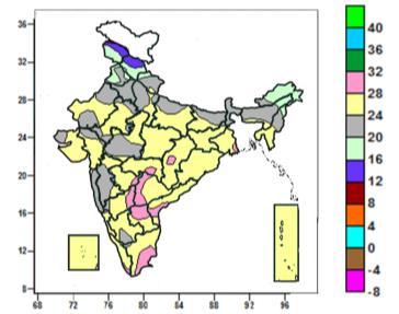 2016 India for the week ending 27.04.2016 Mean maximum temperature was between 44 to 48 0 C over some parts of Odisha and isolated pockets of Chhattisgarh.