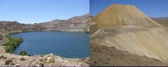 on tailings piles Pit is filled with water with relatively