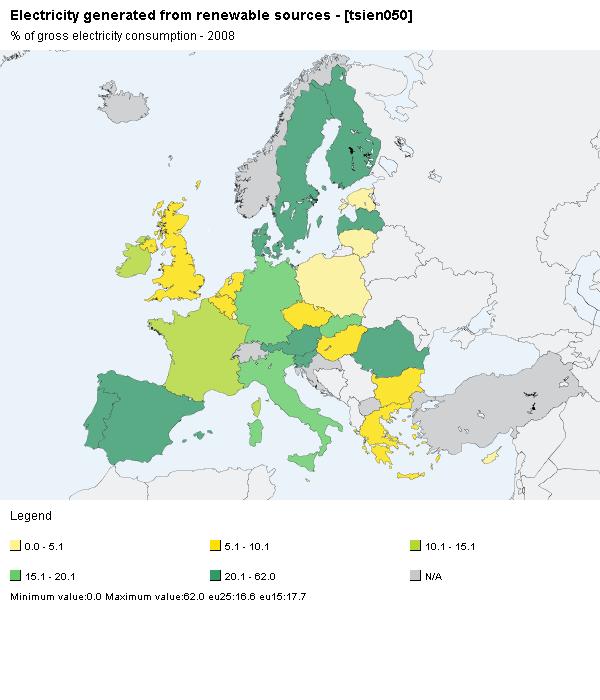 ANNEX 7: Electricity generated from renewable sources (Eurostat 2008) This indicator is the ratio between the electricity produced from renewable energy sources and the gross national electricity