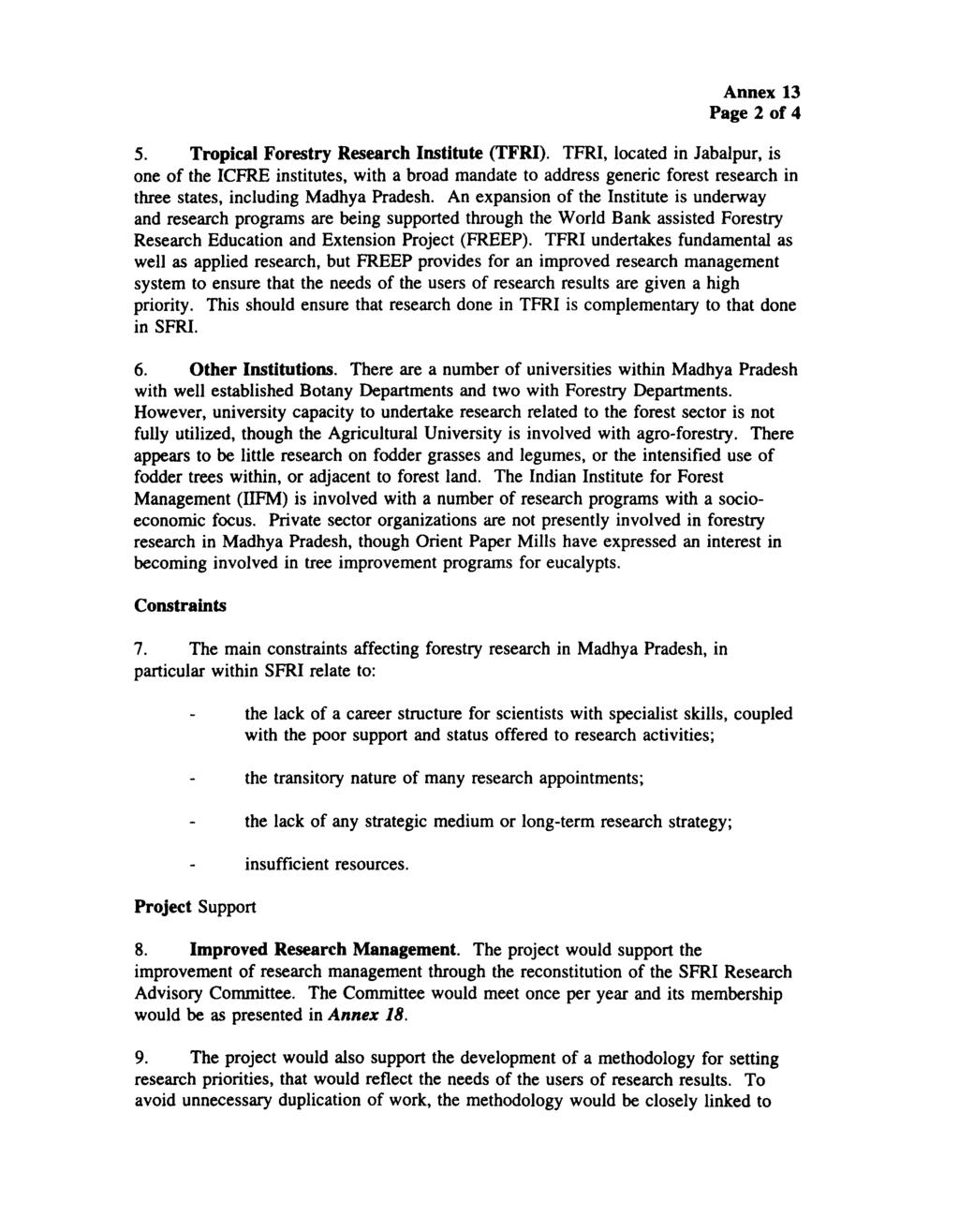 Annex 13 Page 2 of 4 5. Tropical Forestry Research Institute (TFRI).