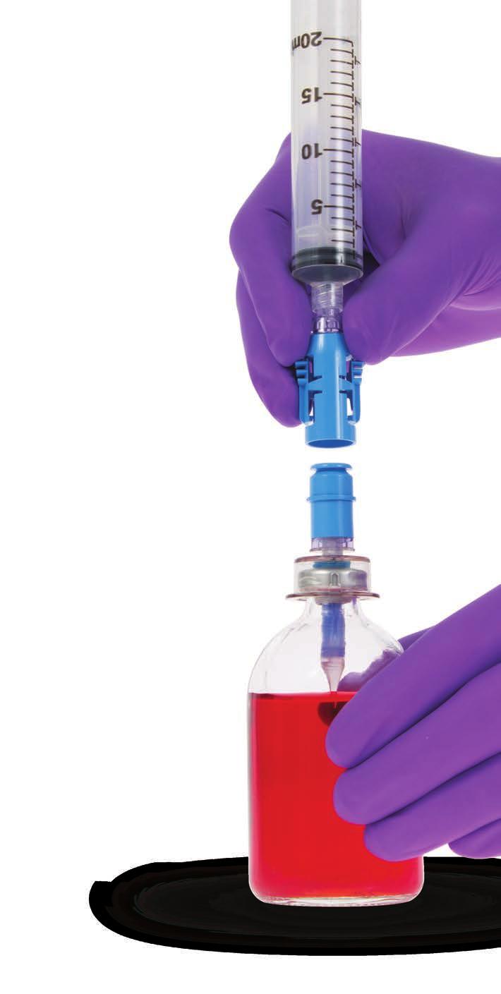 One Click Is All It Takes to minimize exposure to hazardous drugs and maintain the sterility of the patient mix.