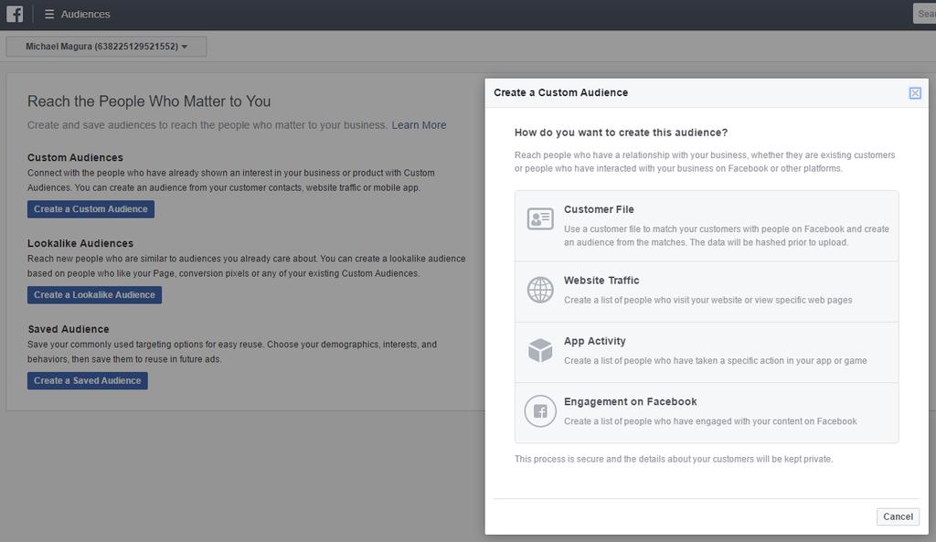 4 Setting up a Custom Audience in Facebook To set up a Custom Audience in Facebook, go