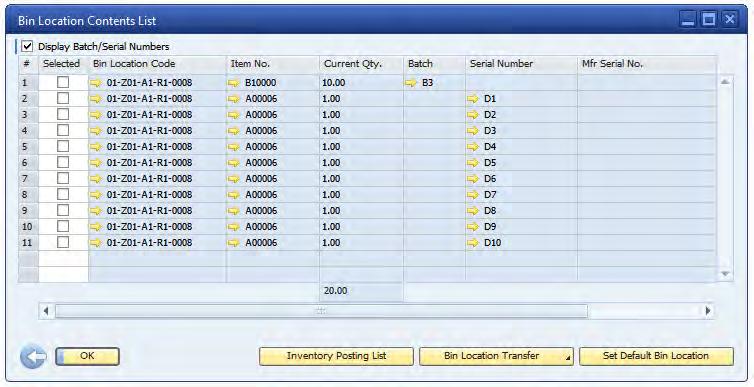 List Bin Location Contents List View bin location transaction history linking to item ledger