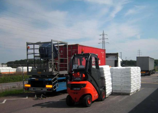 between trucks and forklifts: Crossing of two traffic flows (Forklifts bring pallets to