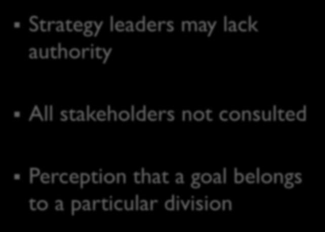 Strategic Plan Structural, Process, and Implementation Challenges Strategy leaders may lack