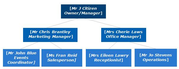 Organisation chart [Business Name] Business Plan [YEAR] [Outline your business structure in an organisation chart.] Figure 1: Example Organisation Chart.