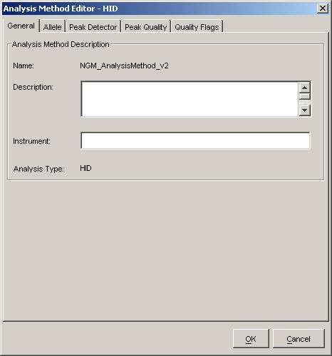 Chapter 4 Data Analysis General tab settings In the Name field, either type the name as shown for consistency with files supplied with other AmpFlSTR kits, or enter a name of your choosing.