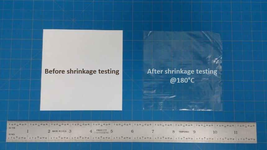 THERMAL SHRINKAGE TEST - DRY Ceramic coated separators exhibit < 5% shrinkage in