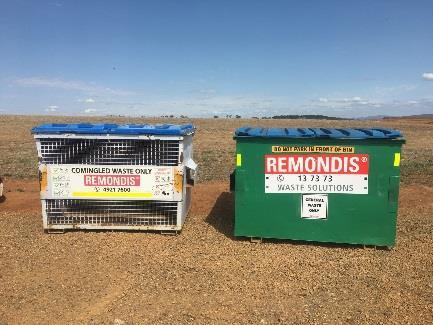 Waste Chemicals and Fuels RCR have engaged Remondis for waste management and transport for the project. Two waste skips have been provided for co-mingled recyclables and general waste.
