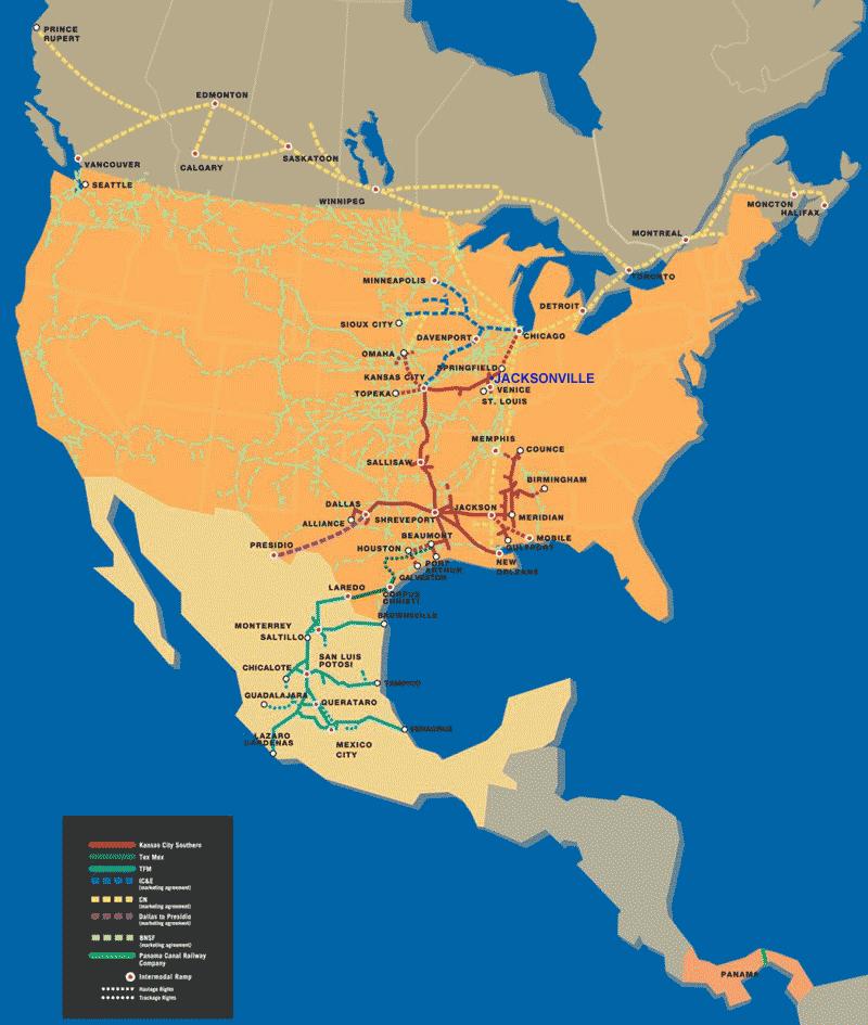 Rail service via Mexican Ports is a Response to US West Coast port congestion The Mexican ports and the Meridian Speedway Joint Line links to NS and targets service to East Coast population centers