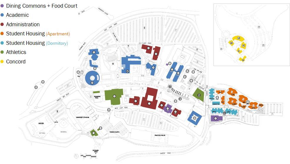 Figure 1 contains a map of the generator areas on the CSU EB Hayward campus, with an inset for the Concord campus.