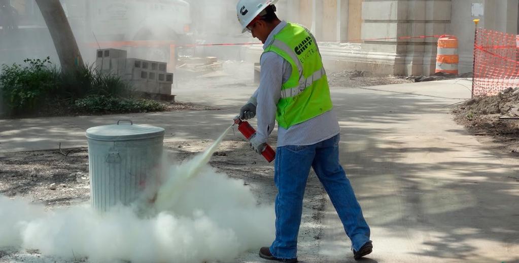 Fire Extinguisher Traininging Work with a vendor to supply fire extinguishers to your jobsite and have employees practice pulling the trigger and putting out the fire.