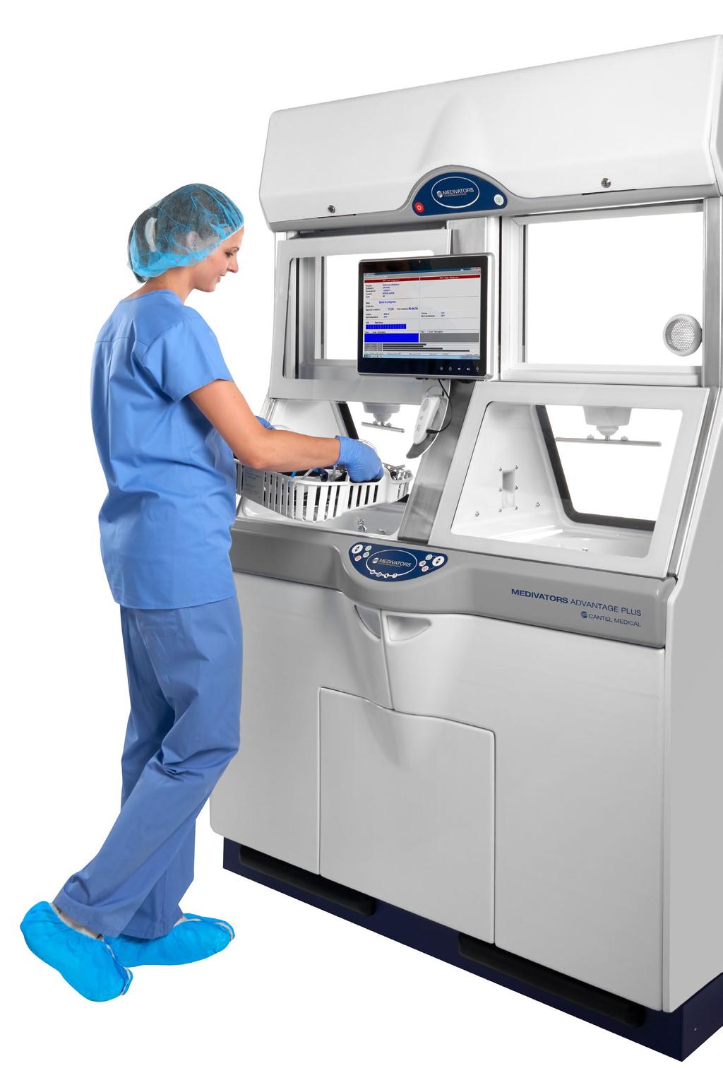 ADVANTAGE PLUS Pass-Thru Automated Endoscope Reprocessor Features: Hands-free operation and automatic cycle start for ease of operation.