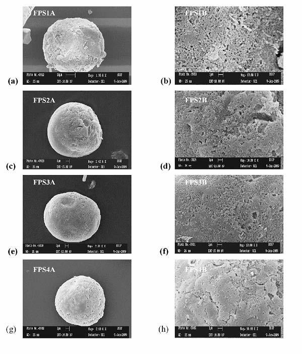 Preparation and Characterization of Microsponge Formulations Figure 36 (a-h) SEM photograph of microsponge formulations (paracetamol: