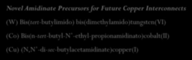 Chemical Vapor Deposition of Co x N, WN, Cu -CVD reactor H 2 NH 3 (W) N 2 (Co) Tube Furnace Heater 5 Pump (Cu) Novel Amidinate Precursors for Future Copper