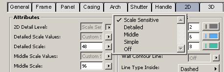 define the scales where AC should switch between the different 2D detail levels with the Detailed Scale Values and Middle Scale Values parameters.
