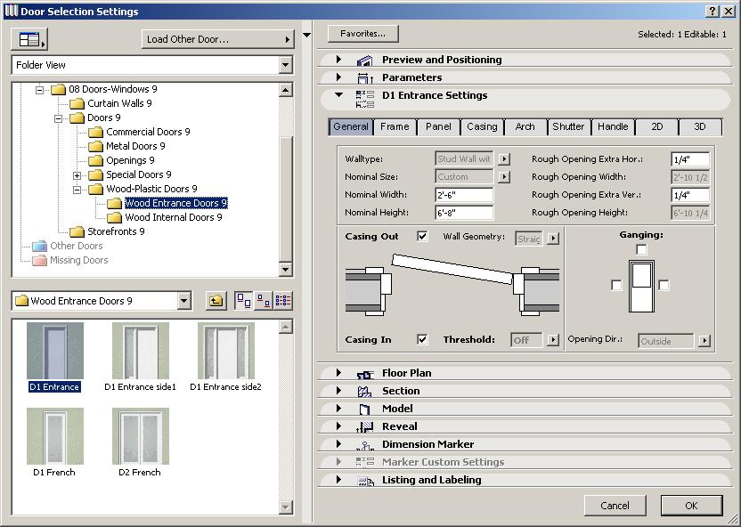 The selected objects parameters will appear on a graphical user interface on the left side of the object setting dialog.