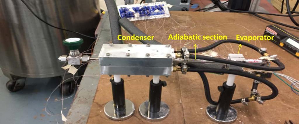 Figure 18. The overall test assembly for the aluminum/ammonia high heat flux CCHP testing set up. Insulation was removed to show the pipe features. Figure 19.