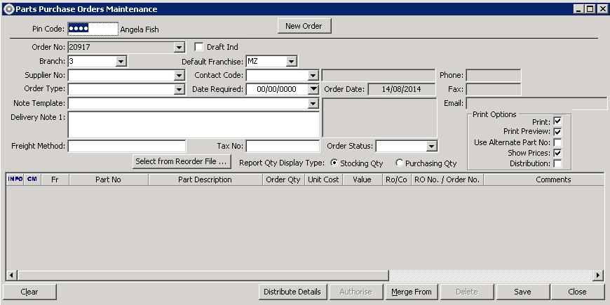 13 Create a New Purchase Order Independently of other Processes UNITS facilitates the creation of a Purchase Order independent of Out of Stock Resolution processes or Suggested Reorder.