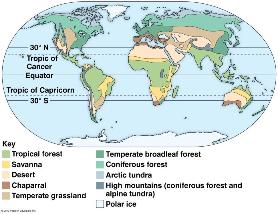 Types of Ecosystems Biomes large terrestrial ecosystems that contain many smaller ecosystems Biomes are