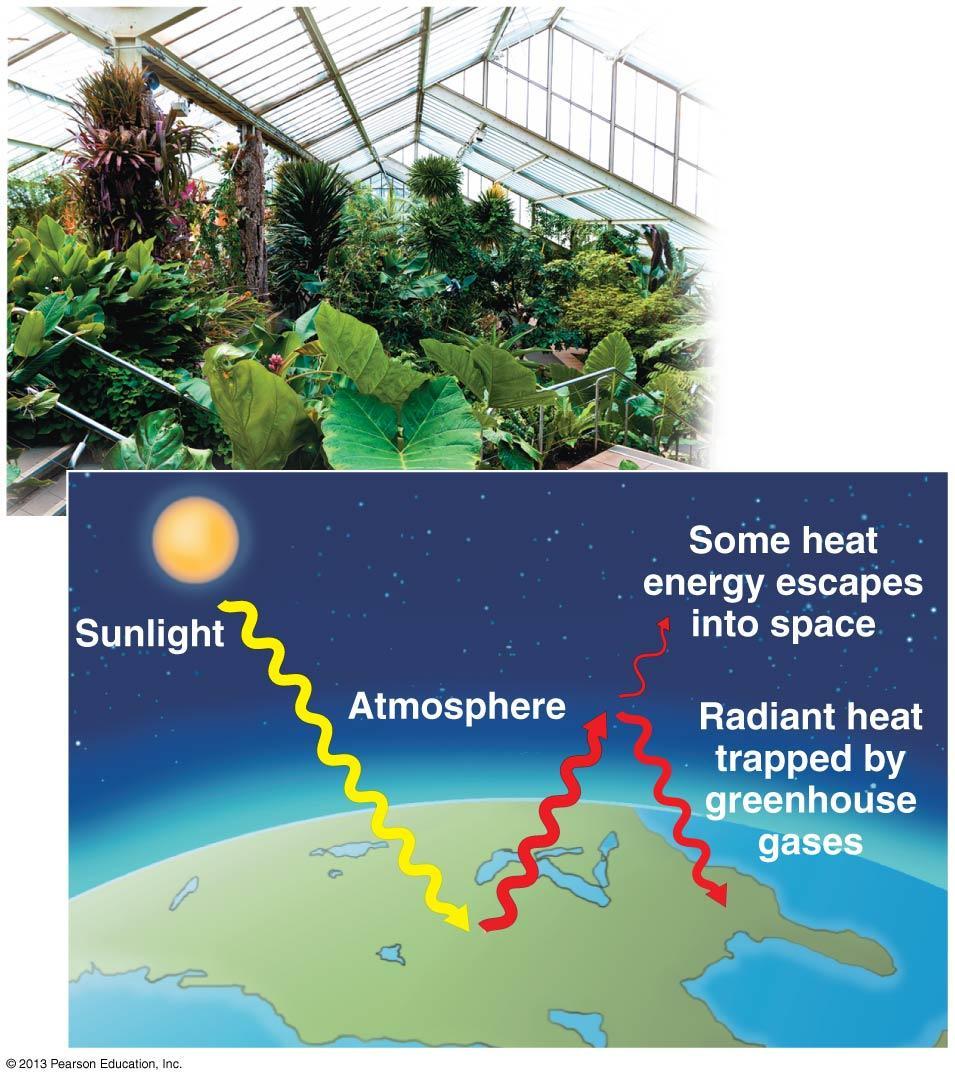 The Greenhouse Effect The greenhouse effect is a natural process that warms the earth s lower atmosphere & surface Solar energy absorbed by the earth s surface radiates into the atmosphere as heat