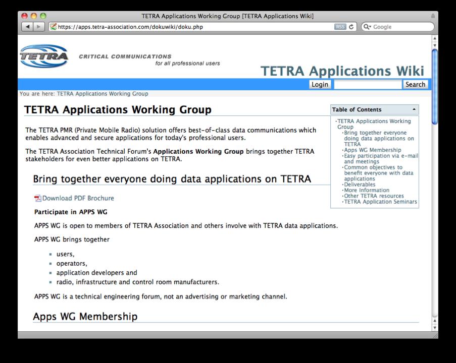 Find the TETRA applications working group at http://apps.