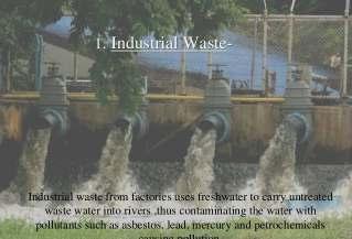 Water pollution It is the contamination of waterbodies by discharge of undesirable substances that are toxic and poisonous.