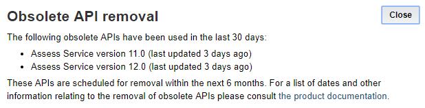 obsolete API version has been used in the past 30 days Details shown in