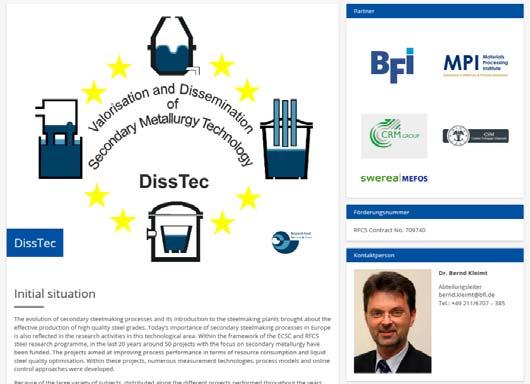 DissTec web site Web site allows the access to the results of the project analysis schedule, dates and flyers of the seminars, webinars and workshops download of presentations of seminars, webinars