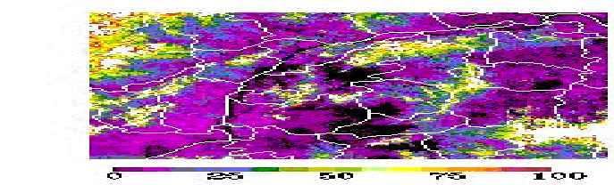 (c) Percentage water body within a 1-km2 pixel, as aggregated from Landsat TM image (30-m resolution) classi cation.