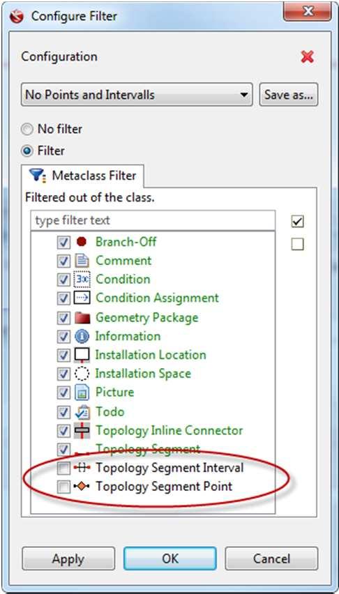 Filter dialog is available in diagrams Toolbar button to switch filter on / off Multiple filters can