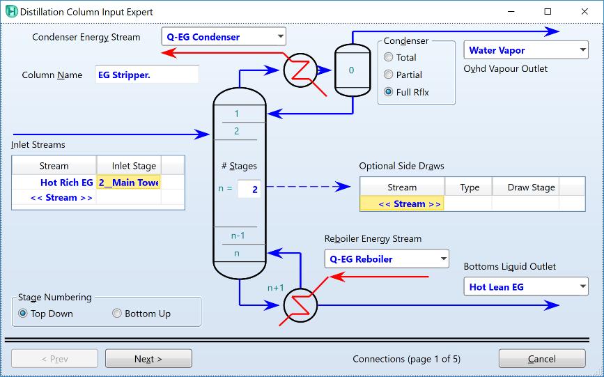 Let s create the streams while creating the unit operations. Create the stripping column using the Distillation Column Sub flowsheet module from the Columns tab of the model Palette.